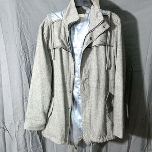 Shades Of Greige Men XL Hooded Full Zip Wool Blend Jacket Coat Blue Liner